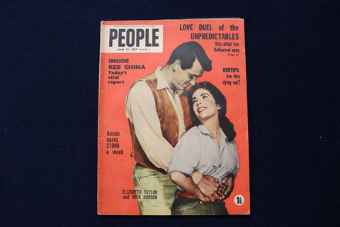 1957 JUNE 12 PEOPLE MAGAZINE - ELIZABETH TAYLOR & ROCK HUDSON COVER - E 23750