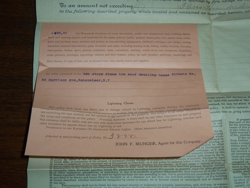 1904 GLENS FALLS INSURANCE POLICY - NEW YORK - K 1104