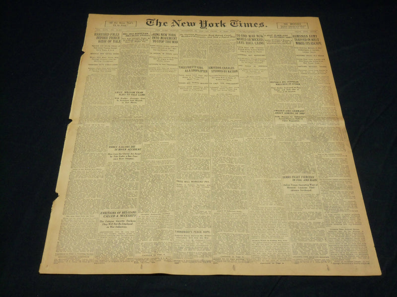 1916 NOVEMBER 26 NEW YORK TIMES - HARVARD FALLS TO FIERCE RUSH OF YALE - NT 7734