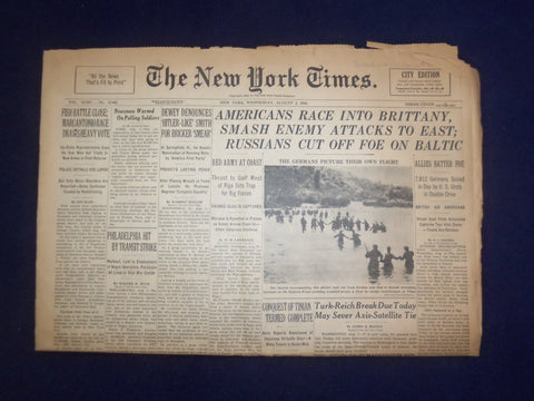 1944 AUG 2 NEW YORK TIMES - AMERICANS RACE INTO BRITTANY, SMASH ENEMY - NP 6598