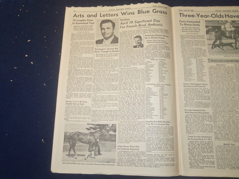 1969 APRIL 25 THE DAILY RACING FORM -ARTS AND LETTERS WINS BLUE GRASS - NP 2534G