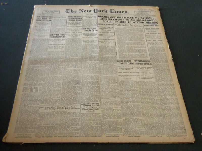 1922 MAY 16 NEW YORK TIMES - HUGHES DECLINES HAGUE INVITATION - NT 5818