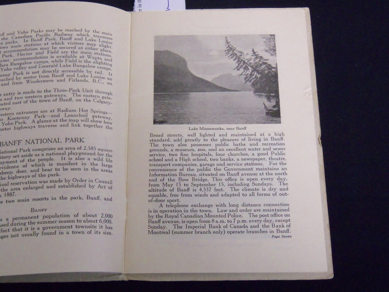 1931 BANFF KOOTENAY AND YOHO NATIONAL PARKS GUIDE BOOK - OTTAWA - J 8186