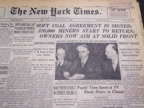 1950 MARCH 6 NEW YORK TIMES - SOFT COAL AGREEMENT SIGNED - NT 4291