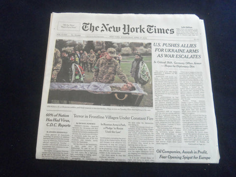 2022 APRIL 27 NEW YORK TIMES -U.S. PUSHES ALLIES FOR UKRAINE ARMS, WAR ESCALATES