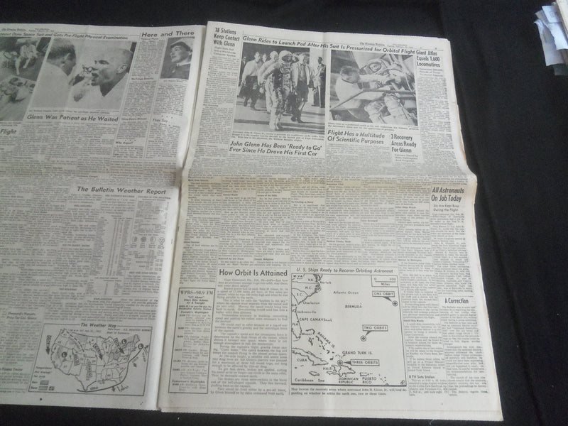 1962 FEB 20 THE EVENING BULLETIN NEWSPAPER - JOHN GLENN ORBITS EARTH - NP 5771