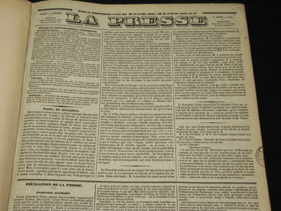 1839 JANUARY-JUNE LA PRESSE FRENCH NEWSPAPER BOUND VOLUME - SCIENCE - KD 1279H