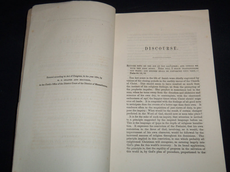 1854 AUSTIN PHELPS DISCOURSE - CHAPEL OF ANDOVER SEMINARY - J 8865