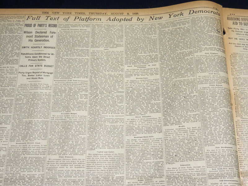 1920 AUGUST 5 NEW YORK TIMES - 2.75 BEER PLANK WINS AT SARATOGA - NT 8550