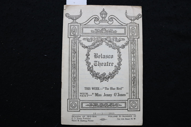 1913 DECEMBER 1 THE BLUE BIRD PROGRAM - BELASCO THEATRE - K 1952