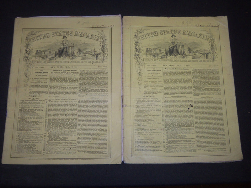 1854-1855 UNITED STATES MAGAZINE LOT OF 2 - VOLUME 1 NO. 8 & 9 - NP 2054