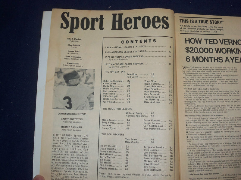 1970 SPRING SPORT HEROES MAGAZINE - GIBSON - CLEMENTE - SEAVER - ST 6805