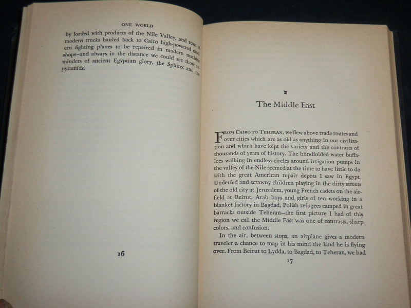 1946 ONE WORLD HARDCOVER BOOK BY WENDELL L. WILLKIE - 11TH PRINTING - KD 6685