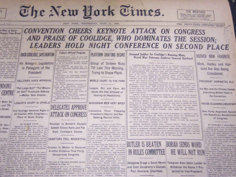 1924 JUNE 11 NEW YORK TIMES - CONVENTION CHEERS KEYNOTE ATTACK CONGRESS- NT 5039