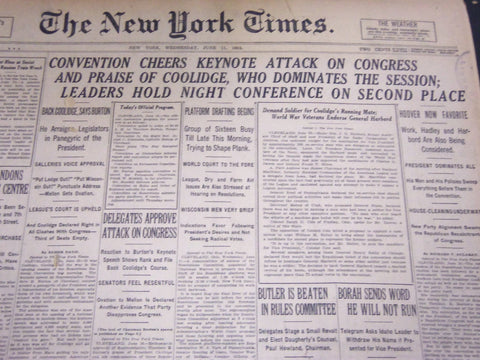 1924 JUNE 11 NEW YORK TIMES - CONVENTION CHEERS KEYNOTE ATTACK CONGRESS- NT 5039