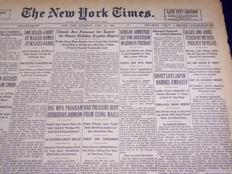 1936 APRIL 11 NEW YORK TIMES - CALLES EXILED BY MEXICO - NT 4044