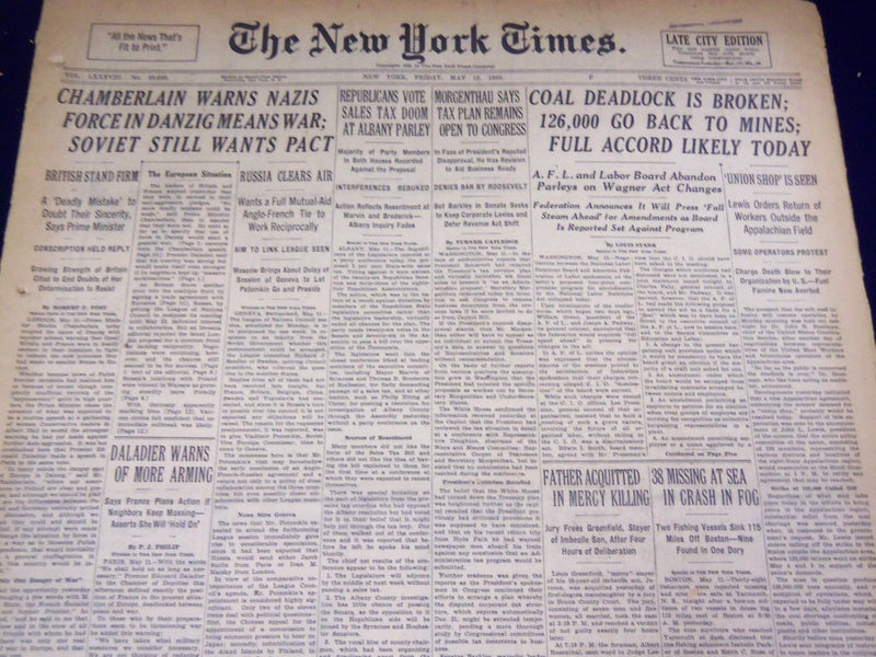 1939 MAY 12 NEW YORK TIMES - COAL DEADLOCK IS BROKEN - NT 3070