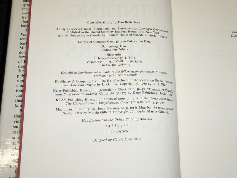 1977 FINDING OUR FATHERS BOOK INSCRIBED BY DAN ROTTENBERG - FIRST EDITION- D 456
