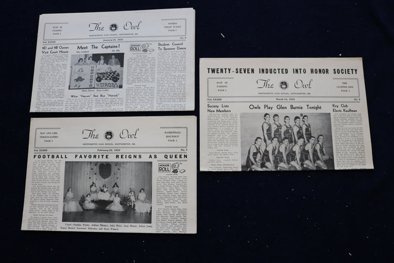 1949-1954 THE OWL NEWSPAPER - WESTMINSTER (MD) HIGH SCHOOL - LOT OF 48 - NP 8905