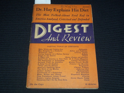 1937 JANUARY DIGEST AND REVIEW MAGAZINE - BIRTH OF THE MOVIES - K 1017