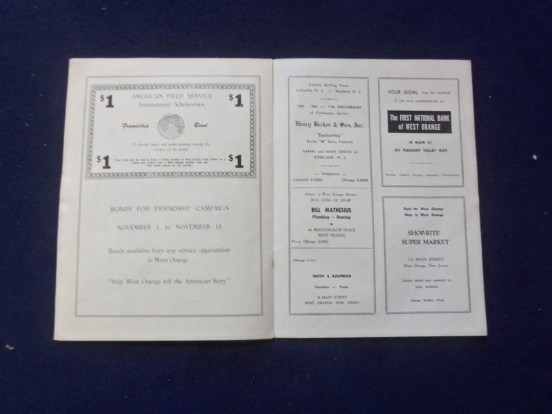 1958 NOV 1 HIGH SCHOOL FOOTBALL PROGRAM - WEST ORANGE VS. BLOOMFIELD - J 8446