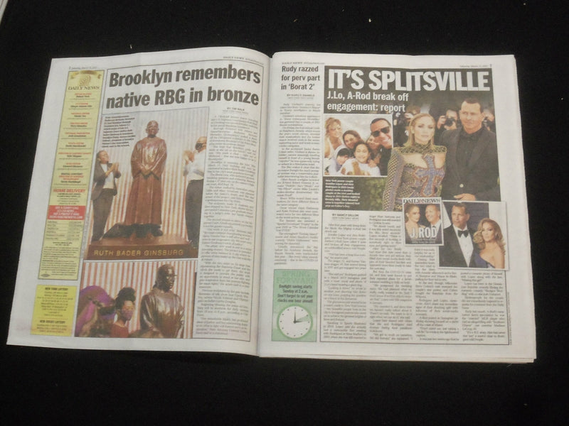 2021 MARCH 13 NEW YORK DAILY NEWS NEWSPAPER - A-ROD & J.LO END ENGAGEMENT