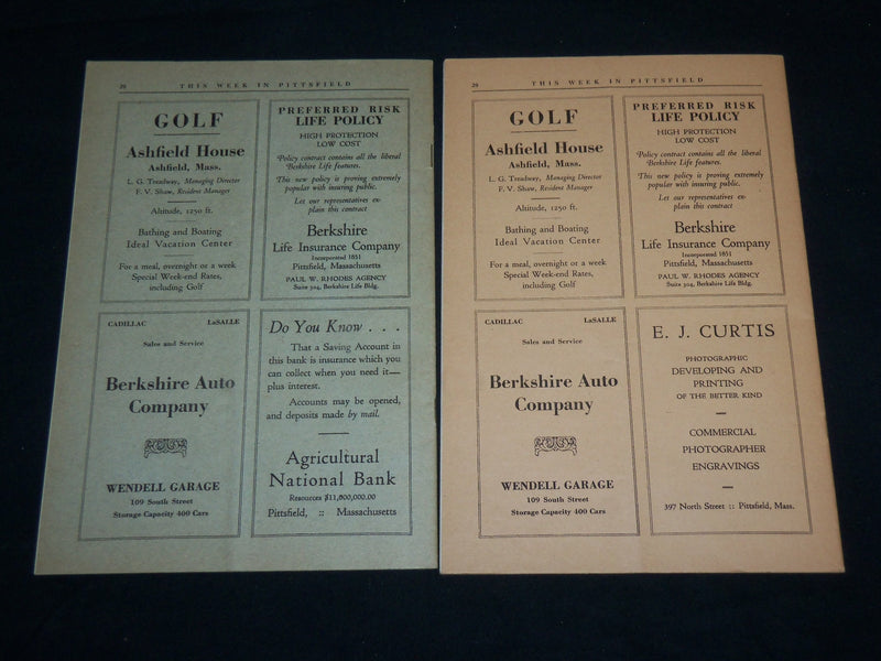 1930 THIS WEEK IN PITTSFIELD MAGAZINES LOT OF 2 ISSUES - J 6634