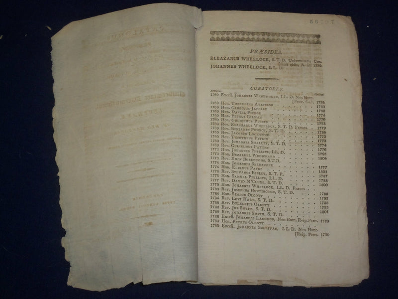 1807 UNIVERSITATE DARTMUTHENSI CATALOGUS - J 4708