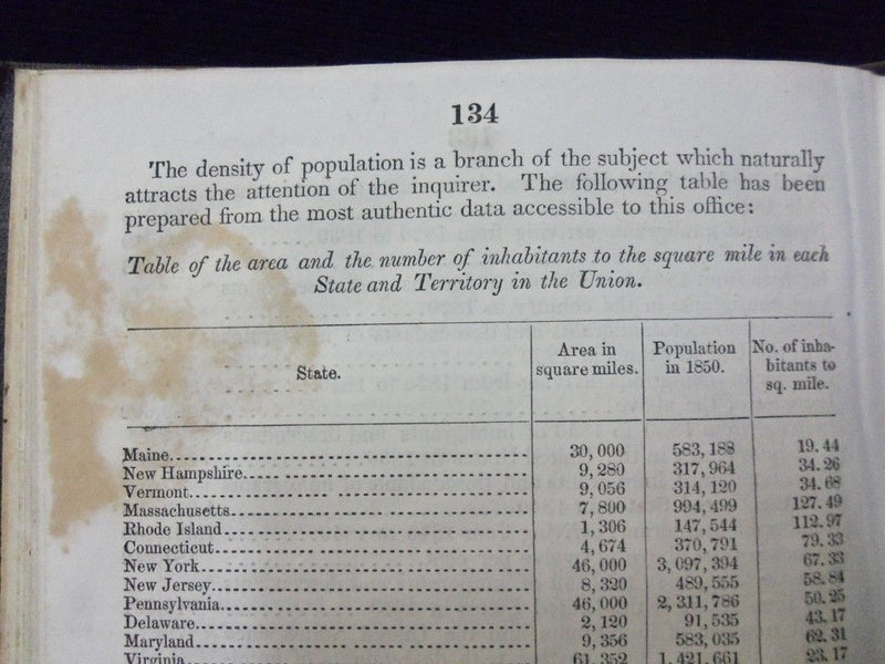 1853 REPORT OF THE SUPERINTENDENT OF THE CENSUS BOOK - 7TH REPORT - KD 727D