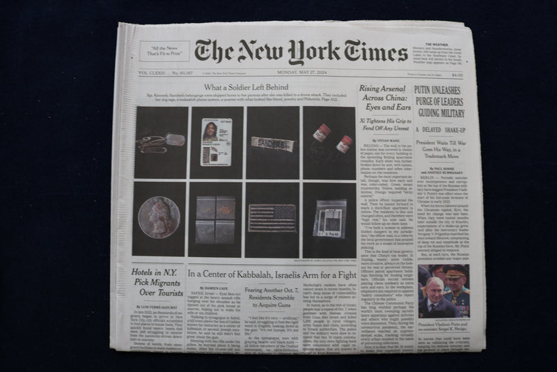 2024 MAY 27 NEW YORK TIMES - PUTIN UNLEASHES PURGE OF LEADERS GUIDING MILITARY