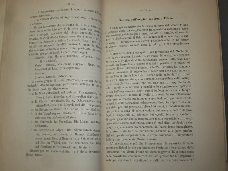 1873 I SUOI FOSSILI LA SUA ETA ED IL SUO MODO D'ORIGINE - ITALIAN TEXT - J 4908