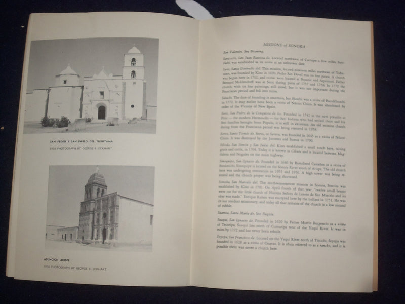 1960'S MISSIONS OF SONORA SOFTCOVER BOOK BY GEORGE G. ECKHART - J 9654