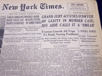 1945 OCT 30 NEW YORK TIMES GRAND JURY ACCUSES O'DWYER OF LAXITY IN CASE - NT 258
