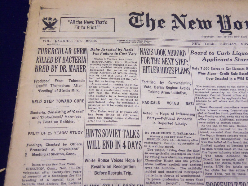 1933 NOVEMBER 14 NEW YORK TIMES - DR. MAHER-TUBERCULOSIS - NT 4164
