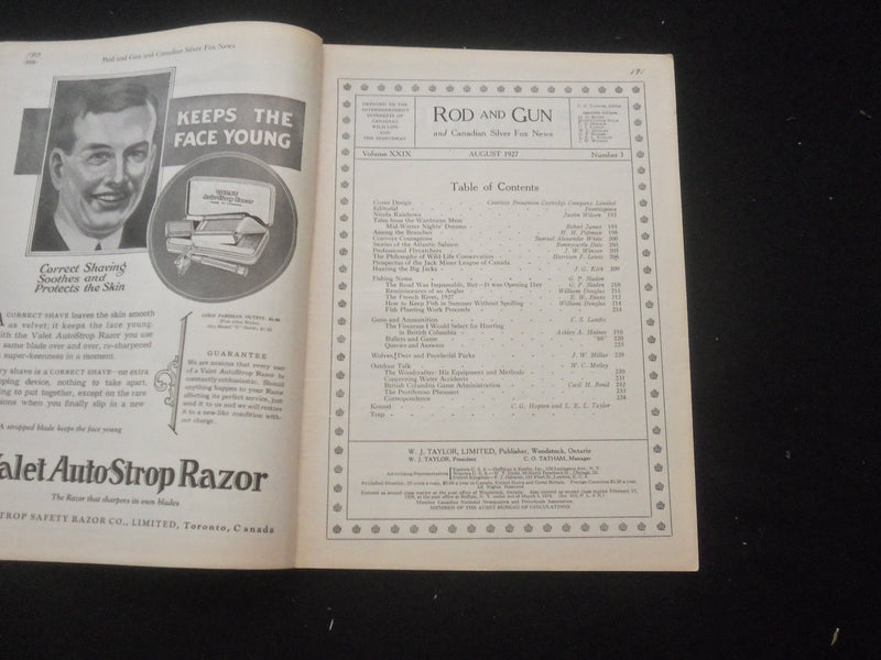 1927 AUGUST ROD AND GUN MAGAZINE - NICE COVER, ARTICLES & PHOTOS - SP 6377F