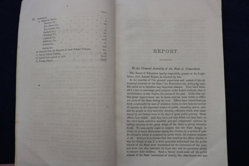 1867 BOARD OF EDUCATION ANNUAL REPORT - CONNECTICUT - SOFTCOVER BOOK - K 1344