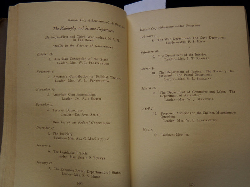 1919-1920 KANSAS CITY ATHENAEUM YEAR BOOK - J 7316