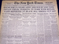 1941 AUG 13 NEW YORK TIMES - PETAIN YIELDS PLEDGING TO WORK W/ HITLER - NT 1126