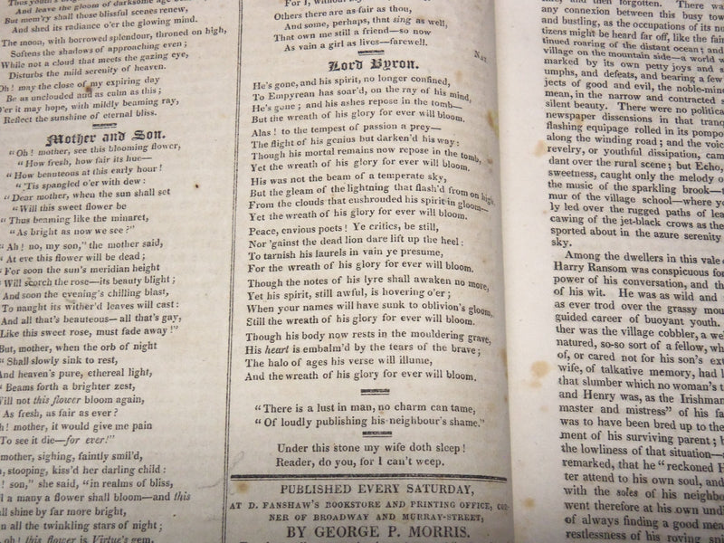 1824-1825 NEW YORK MIRROR AND LADIES GAZETTE BOUND VOLUME NO. 2 - KD 4675L