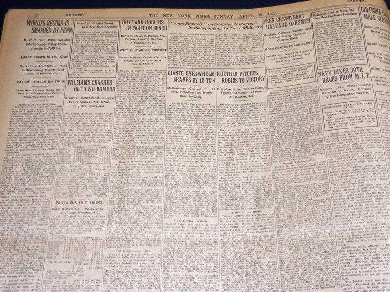 1922 APRIL 30 NEW YORK TIMES NEWSPAPER - RICHARD CROKER DIES AT 80 - NT 8585