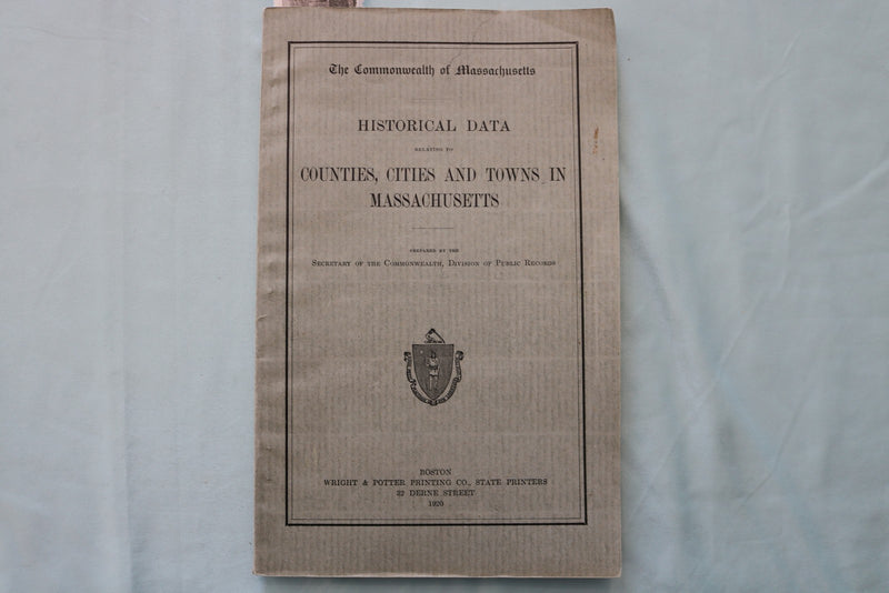 1920 MASSACHUSETTS HISTORICAL DATA - COUNTIES-CITIES - SOFTCOVER BOOK - K 3431