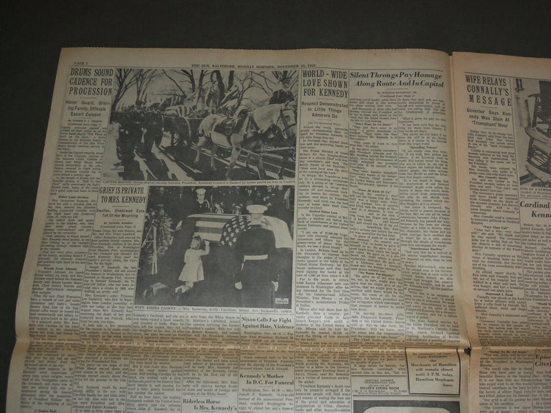 1963 NOVEMBER 25 THE BALTIMORE SUN- HOMAGE TO JFK- OSWALD SHOT TO DEATH- NP 2948