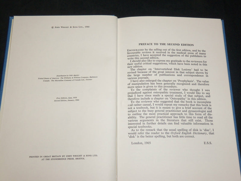 1966 BACKACHE IN WOMEN HARDCOVER BOOK BY E. SCHLEYER-SAUNDERS - KD 2763R