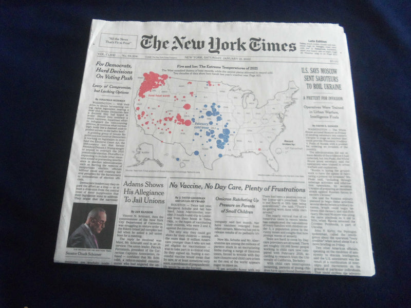 2022 JANUARY 15 NEW YORK TIMES - U.S. SAYS MOSCOW SENT SABOTEURS TO ROIL UKRAINE