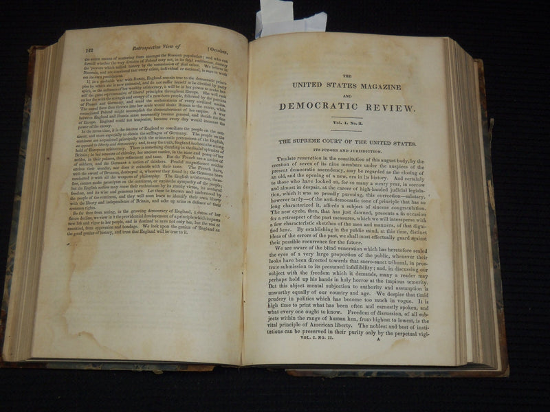 1838 THE UNITED STATES & DEMOCRATIC REVIEW MAGAZINE BOUND VOLUME NO. 1 - KD 9525