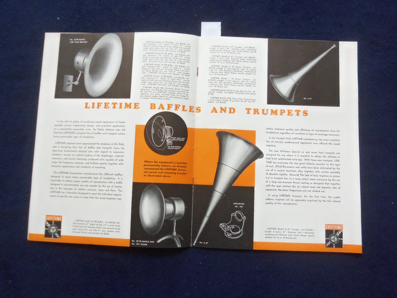 1930'S THE LIFETIME CORPORATION SOUND EQUIPMENT CATALOG - TOLEDO, OHIO - J 9389