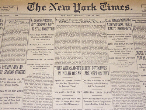 1923 JUNE 30 NEW YORK TIMES - $100,000 PLEDGED DEMPSEY BUT UNCERTAIN - NT 8721