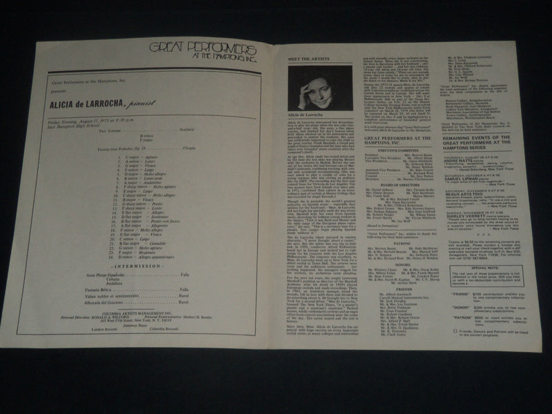1973 AUGUST 17 ALICIA DE LARROCHA HAMPTONS PROGRAM - PIANIST - J 4291