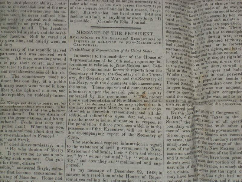 1848 AUGUST 12 MASSACHUSETTS PLOUGHMAN NEWSPAPER- JAMES K. POLK MESSAGE- NP 5152