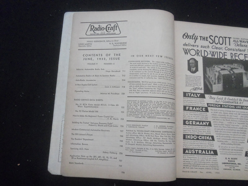 1933 JUNE RADIO-CRAFT MAGAZINE - AUTO-RADIO NUMBER - B 433L